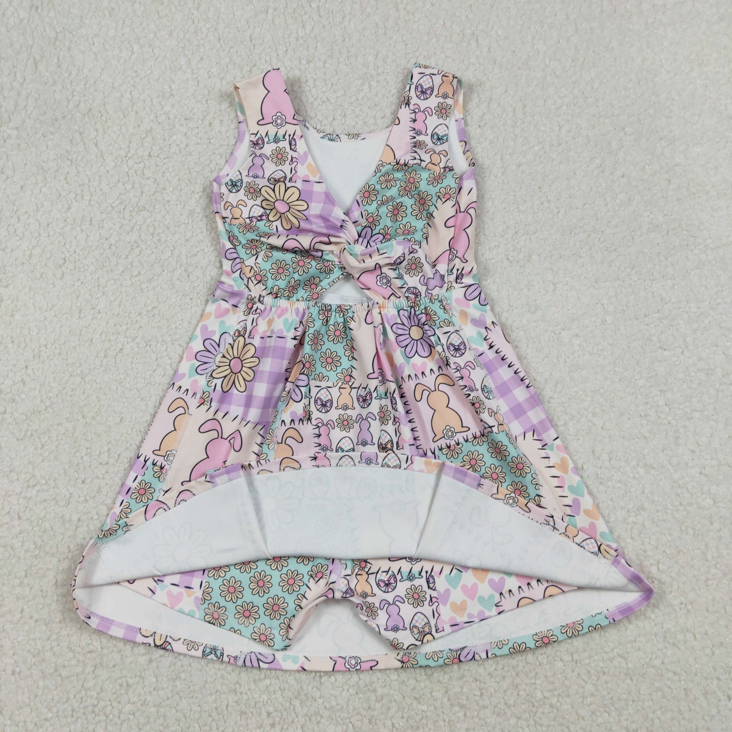 GSD3051 Baby Girls Rabbits Flowers Easter Yoga Active Ruffle Shorts Knee Length Dresses