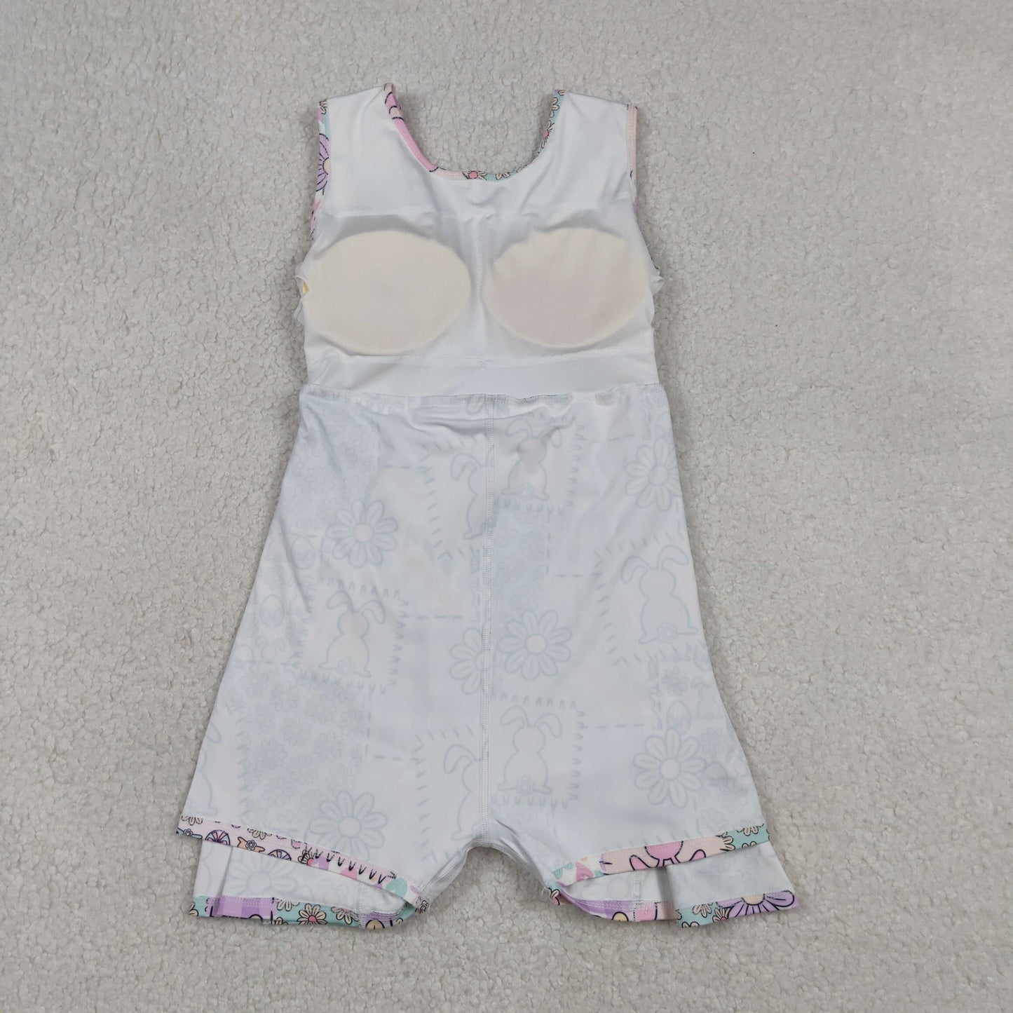 GSD3051 Baby Girls Rabbits Flowers Easter Yoga Active Ruffle Shorts Knee Length Dresses