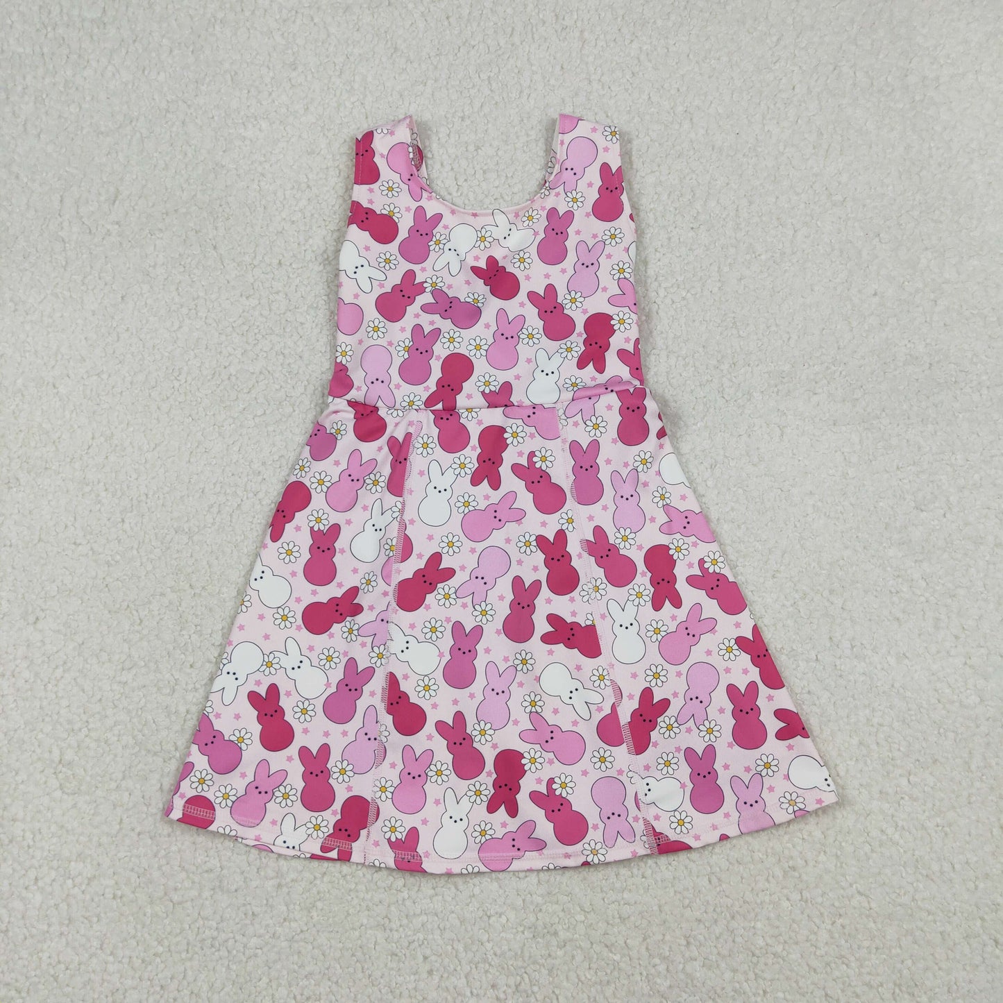 GSD3053 Baby Girls Sleeveless Rabbits Flowers Easter Yoga Active Shorts Knee Length Dresses