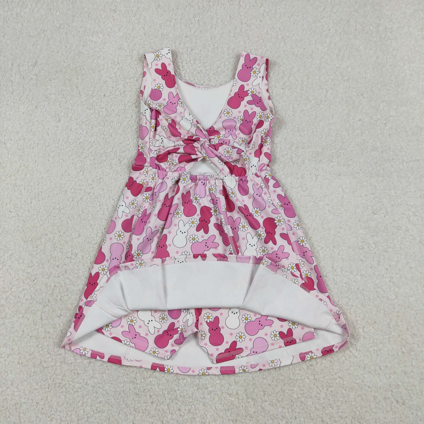 GSD3053 Baby Girls Sleeveless Rabbits Flowers Easter Yoga Active Shorts Knee Length Dresses