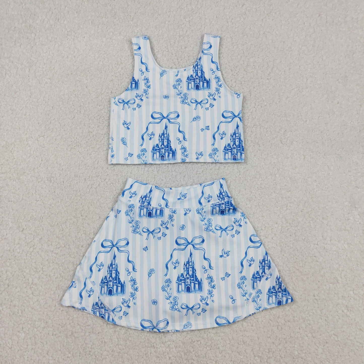 Sibling Castles Bows Checked Clothes Sets Knee Length Dress Rompers
