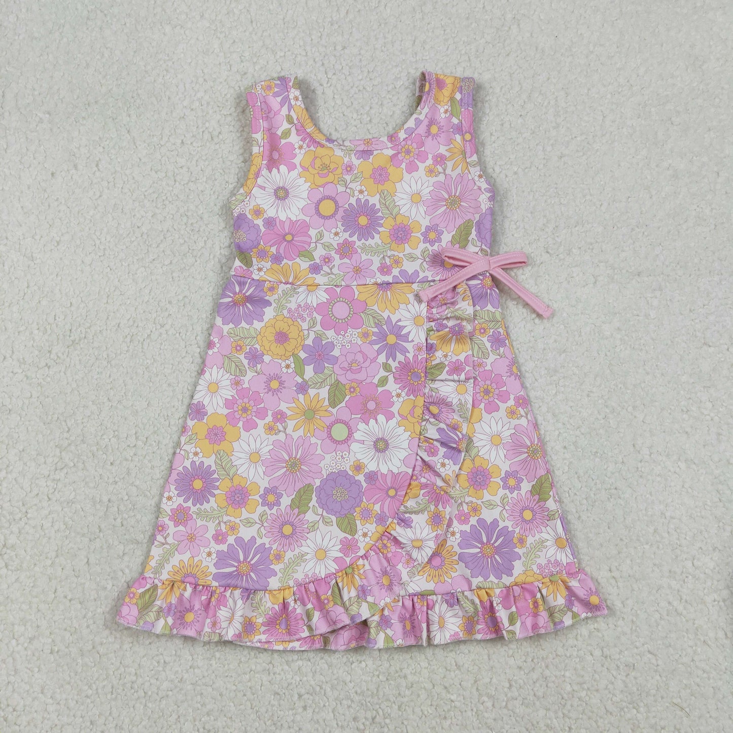 GSD3095 Baby Girls Sleeveless Colorful Flowers Yoga Active Ruffle Shorts Knee Length Dress
