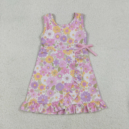 GSD3095 Baby Girls Sleeveless Colorful Flowers Yoga Active Ruffle Shorts Knee Length Dress