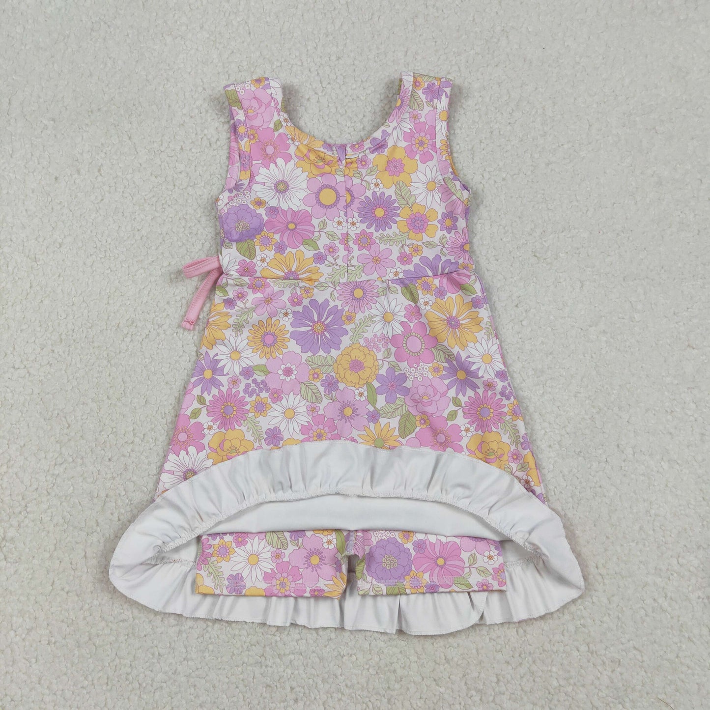 Sibling Baby Girls Pink Blue Checked Bows Lemons Yoga Active Shorts Knee Length Dress