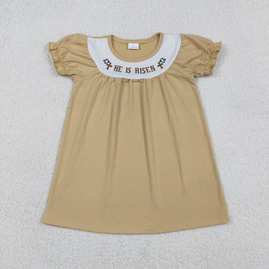 GSD3123 Baby Girls Embroidery Crosses He is Risen Easter Knee Length Dresses
