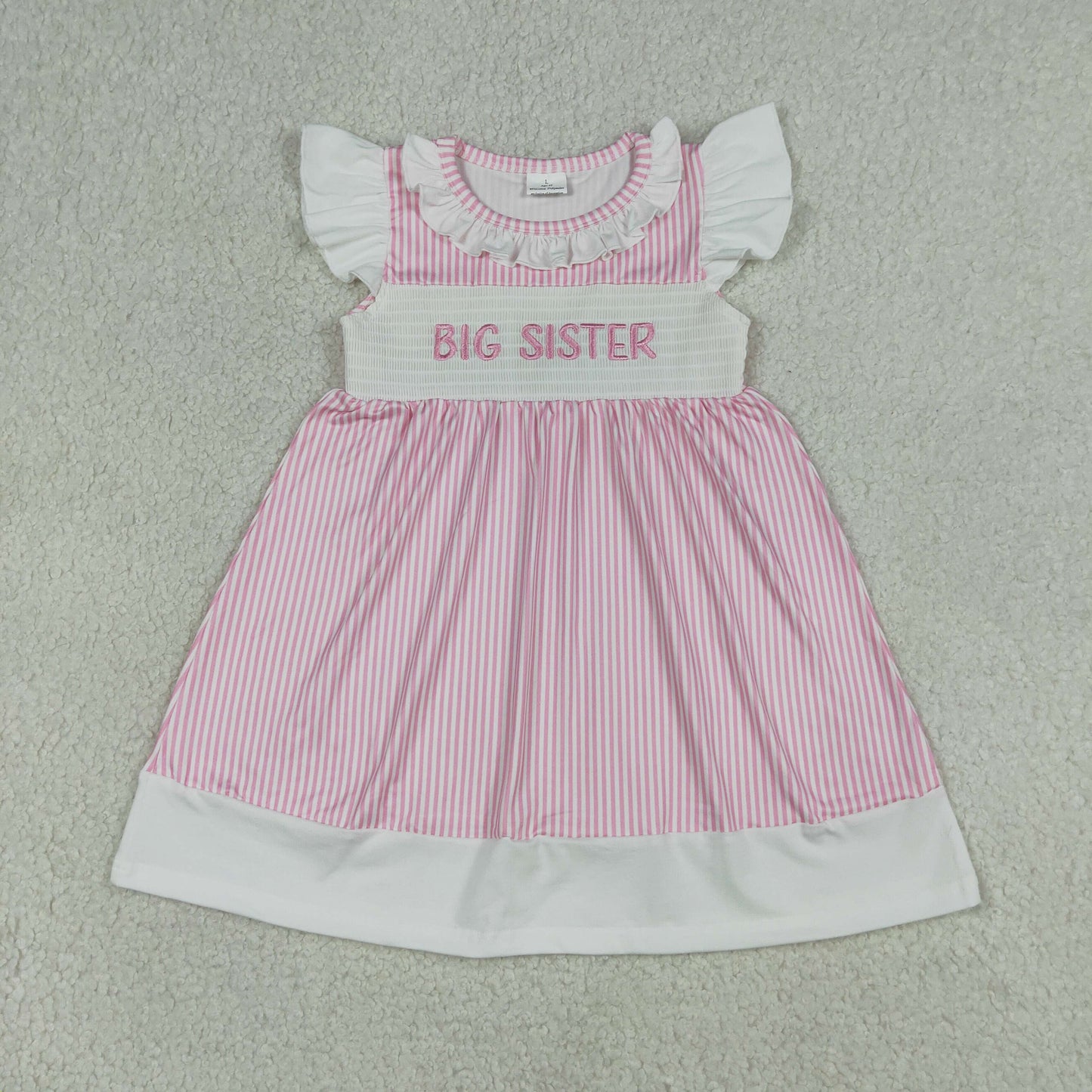 Sibling Baby Girls Flutter Sleeve Smocked Big Sister Knee Length Dresses