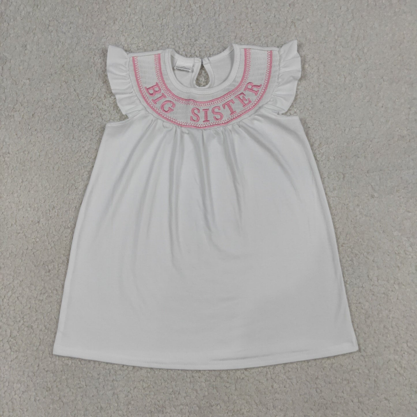 GSD3154 Baby Girls Flutter Sleeve Smocked Big Sister Knee Length Dresses
