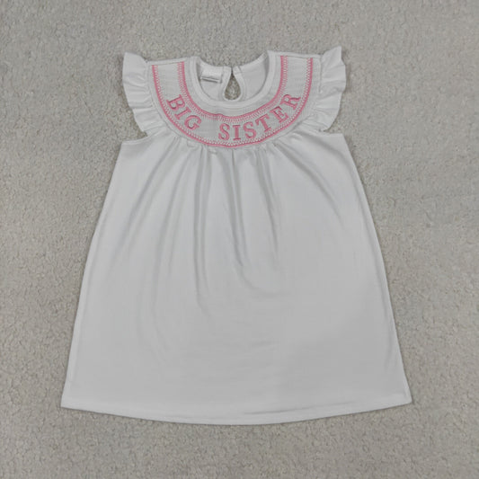 GSD3154 Baby Girls Flutter Sleeve Smocked Big Sister Knee Length Dresses