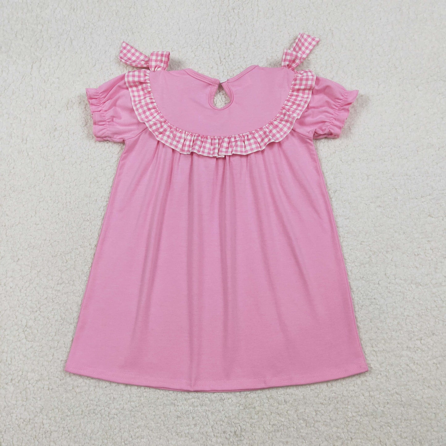 GSD3178 Smocked Crosses Baby Girls Pink Short Ruffle Sleeve Knee Length Dresses