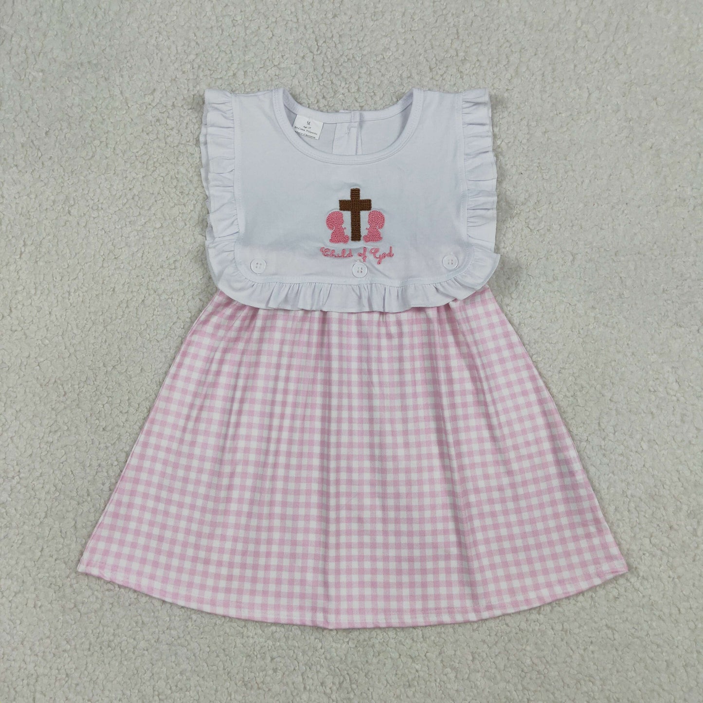 Sibling Baby Boys Girls Embroidery Child of God Shorts Clothes Set Checked Knee Length Dress