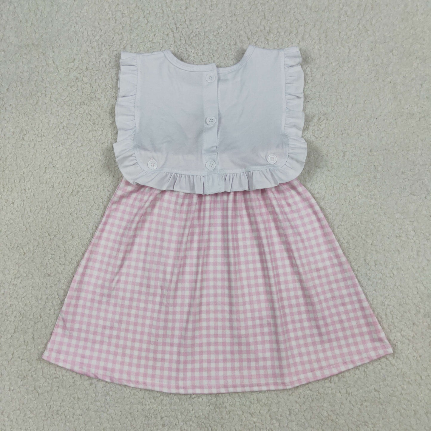 GSD3201 Baby Girls Embroidery Cross Child of God Pink Checked Knee Length Dresses