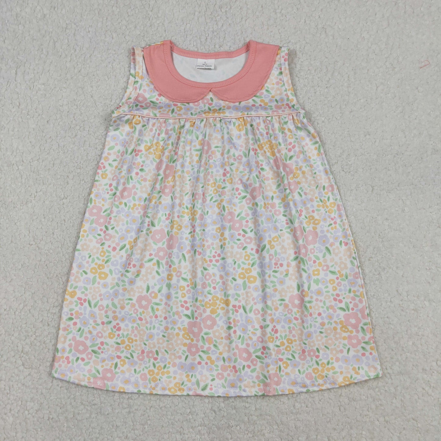 GSD3226 Baby Girls Sleeveless Peach Flowers Collar Knee Length Dresses