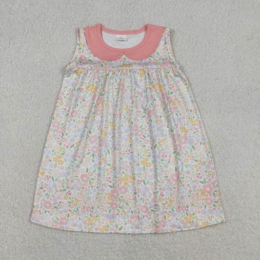 GSD3226 Baby Girls Sleeveless Peach Flowers Collar Knee Length Dresses