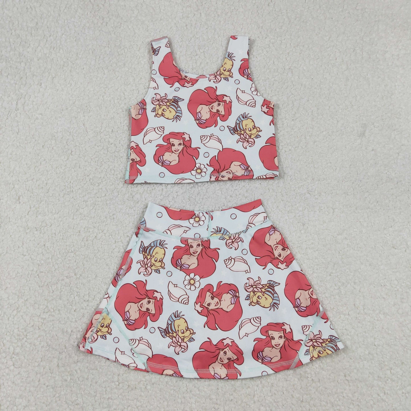 Sibling Baby Girls Cartoon Vest Top Skirt Shorts Yoga Activity Wear Clothes Sets