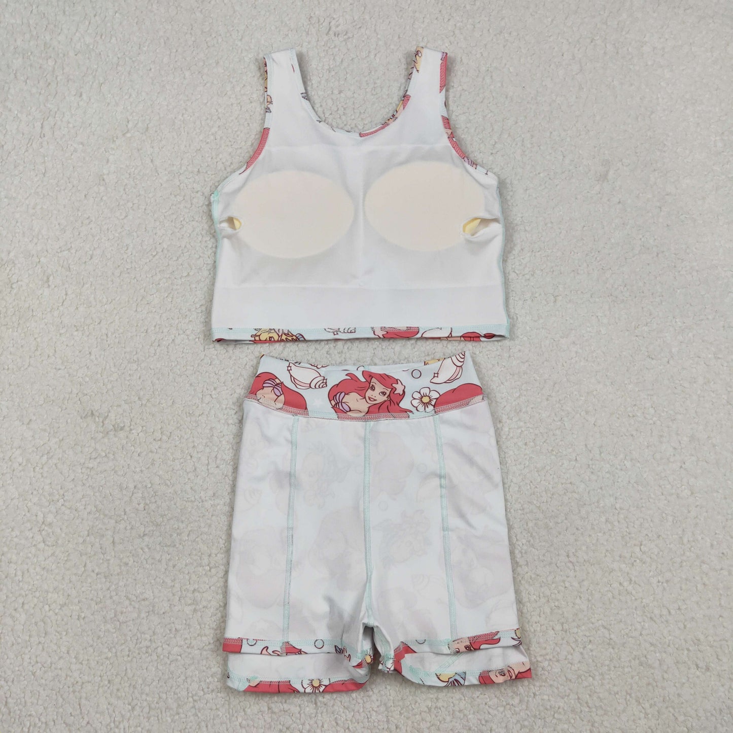 GSD3231 Baby Girls Cartoon Mermaid Fishes Vest Top Skirt Short Yoga Active Clothes Sets