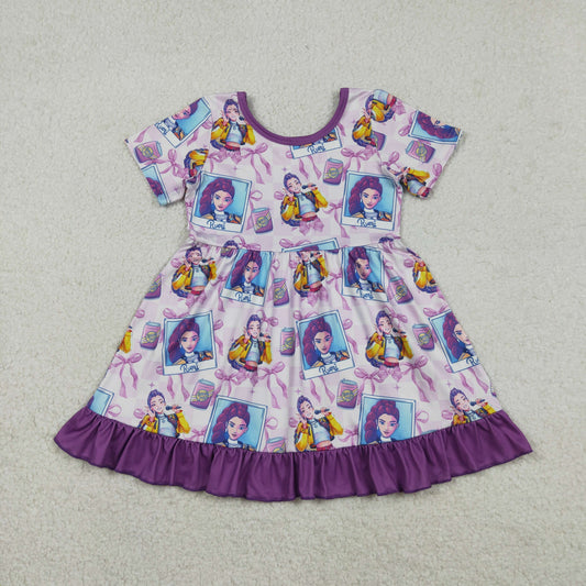 GSD3272 Baby Girls Purple Demon Hunter Bows Ruffle Knee Length Dresses