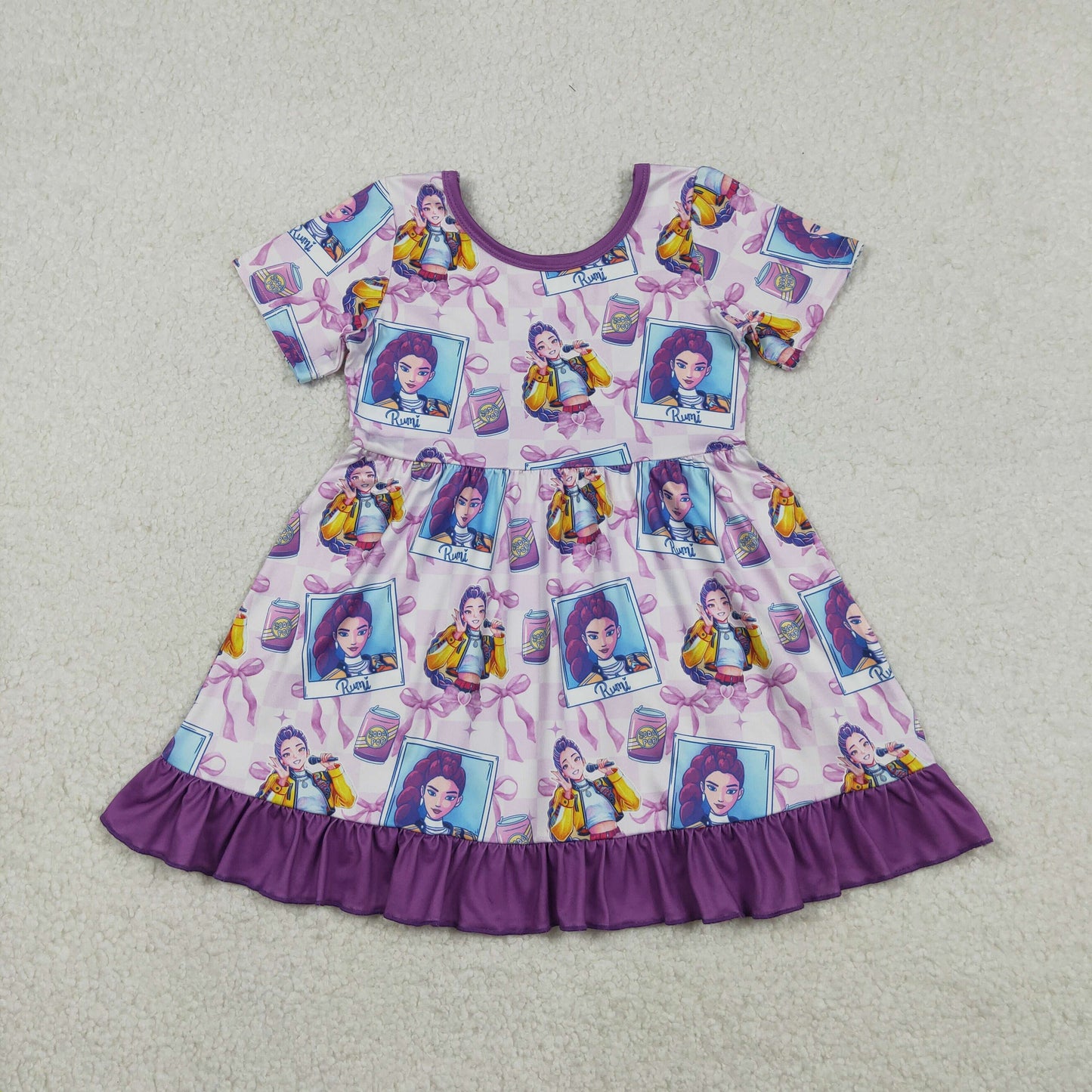 Sibling Baby Girls Demon Hunter Bows Button Shorts Pajamas Set Ruffle Knee Length Dresses