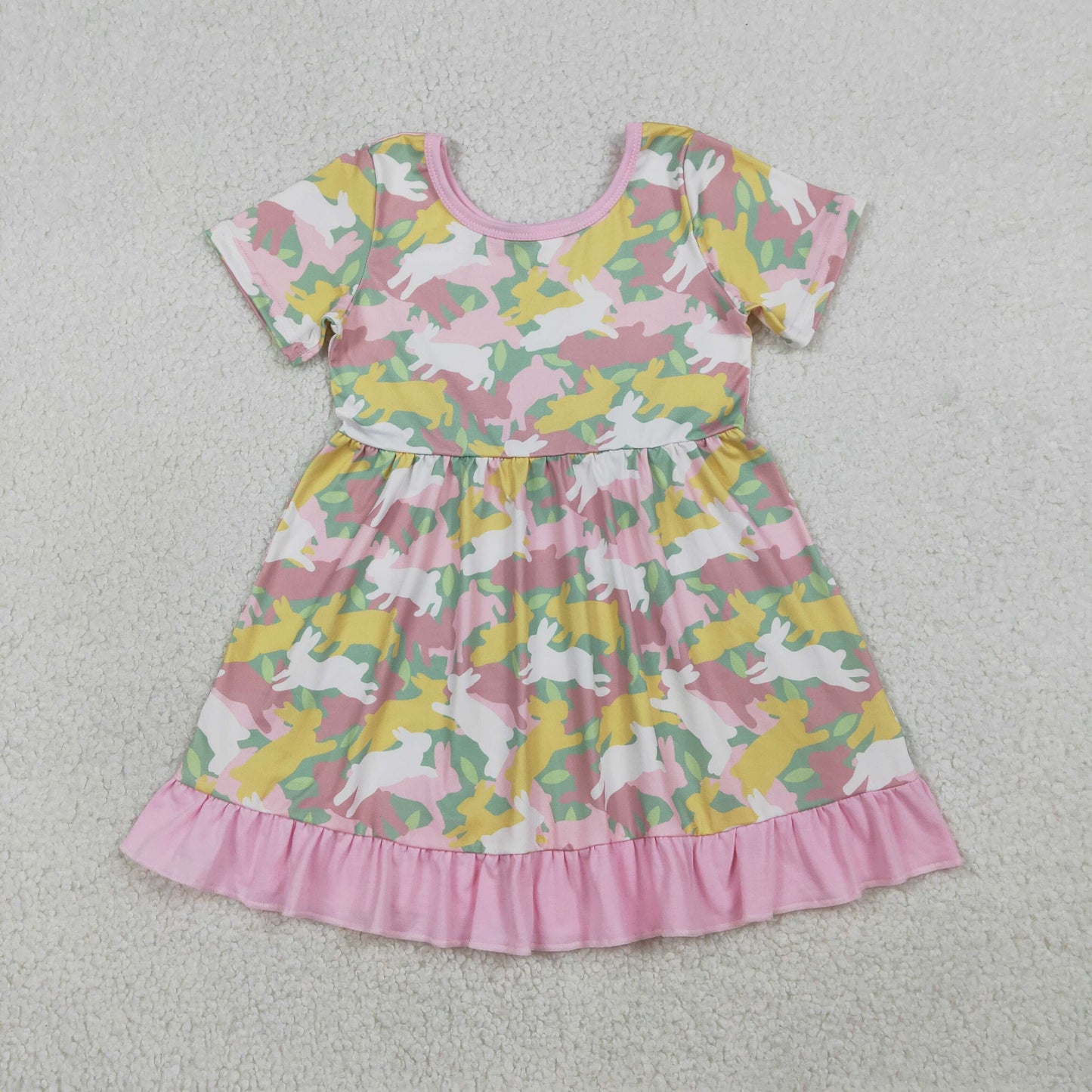 GSD3286 Baby Girls Colorful Southern Rabbits Camo Easter Ruffle Knee Length Dresses
