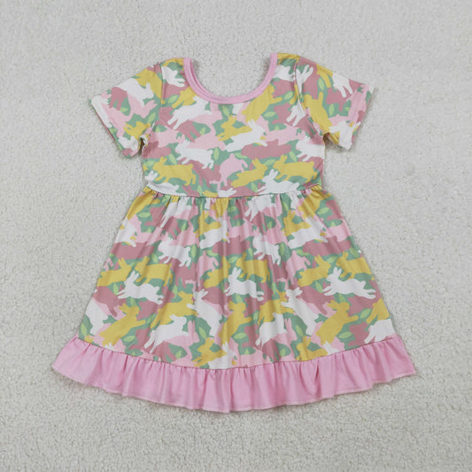 GSD3286 Baby Girls Colorful Southern Rabbits Camo Easter Ruffle Knee Length Dresses