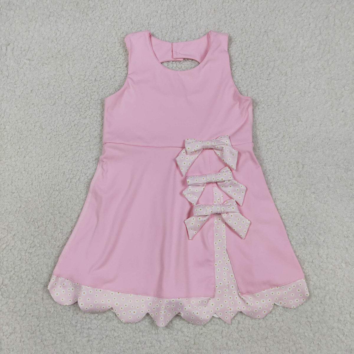 GSD3315 Baby Girls Pink Sleeveless Yoga Active Short Bows Scallop Knee Length Dress