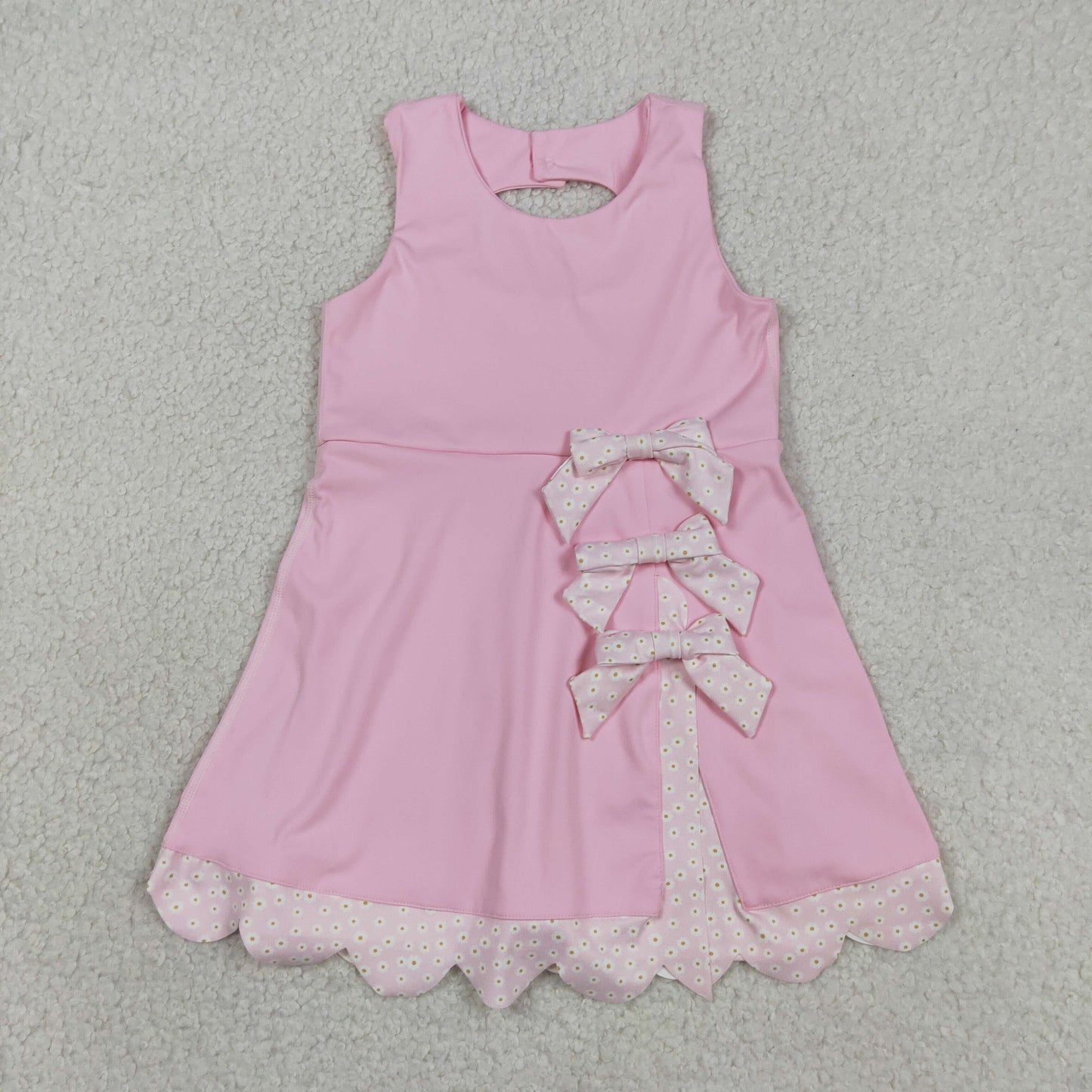 Sibling Baby Girls Sleeveless Bows Shorts Scallop Knee Length Dresses