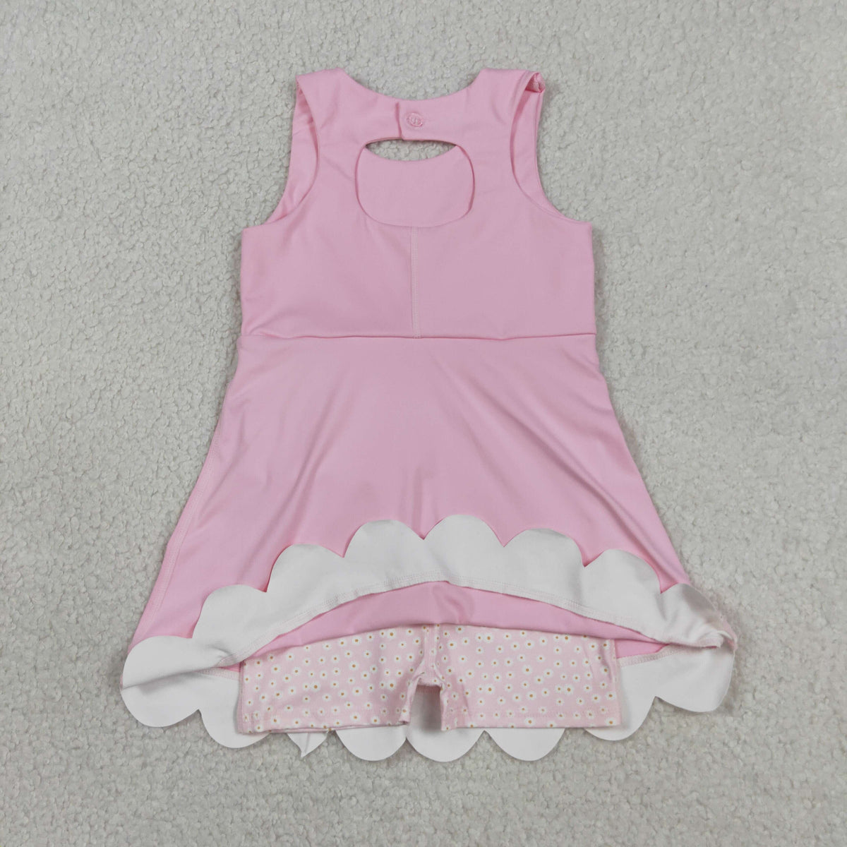 GSD3315 Baby Girls Pink Sleeveless Yoga Active Short Bows Scallop Knee Length Dress