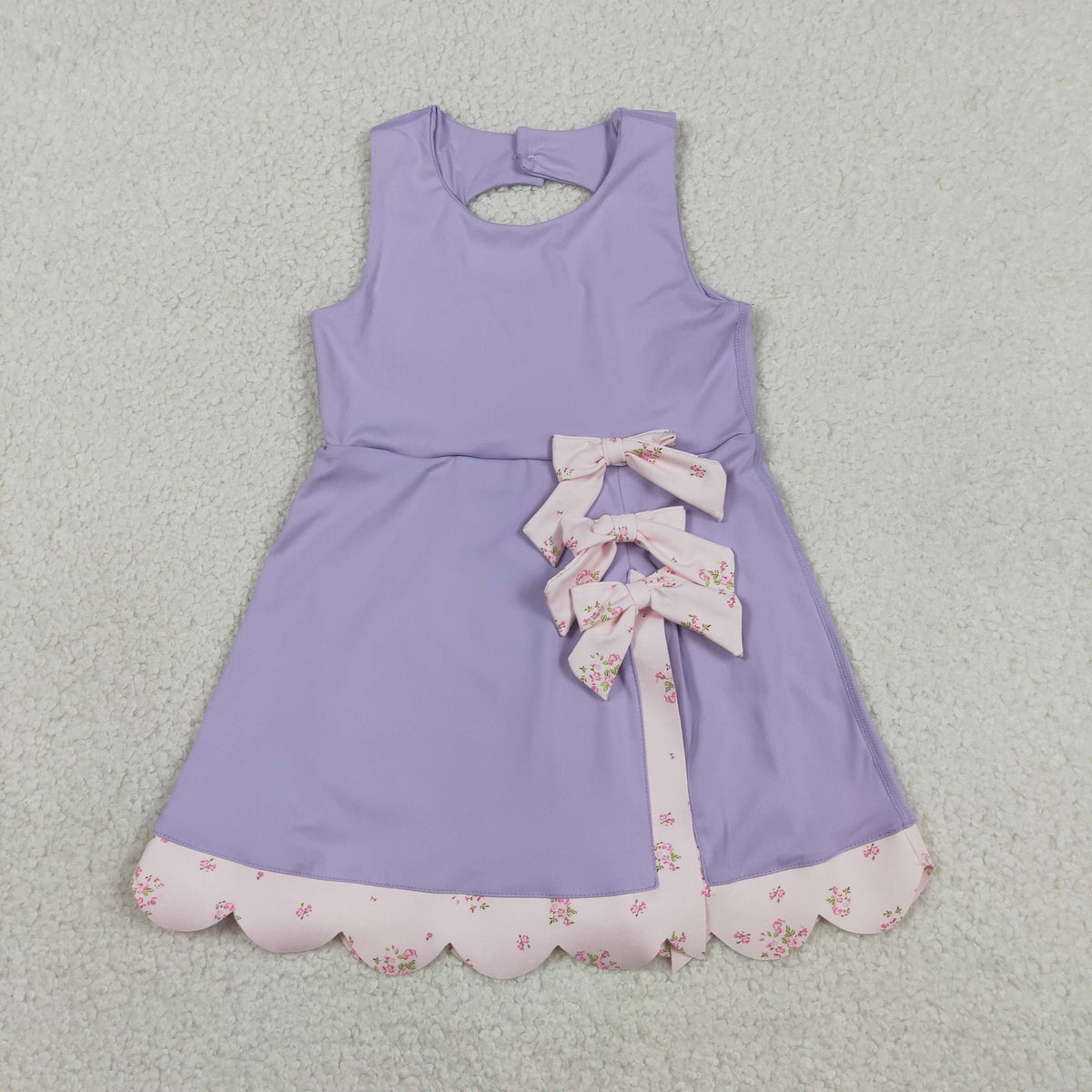 GSD3317 Baby Girls Lavender Pink Sleeveless Yoga Active Short Bows Scallop Dress