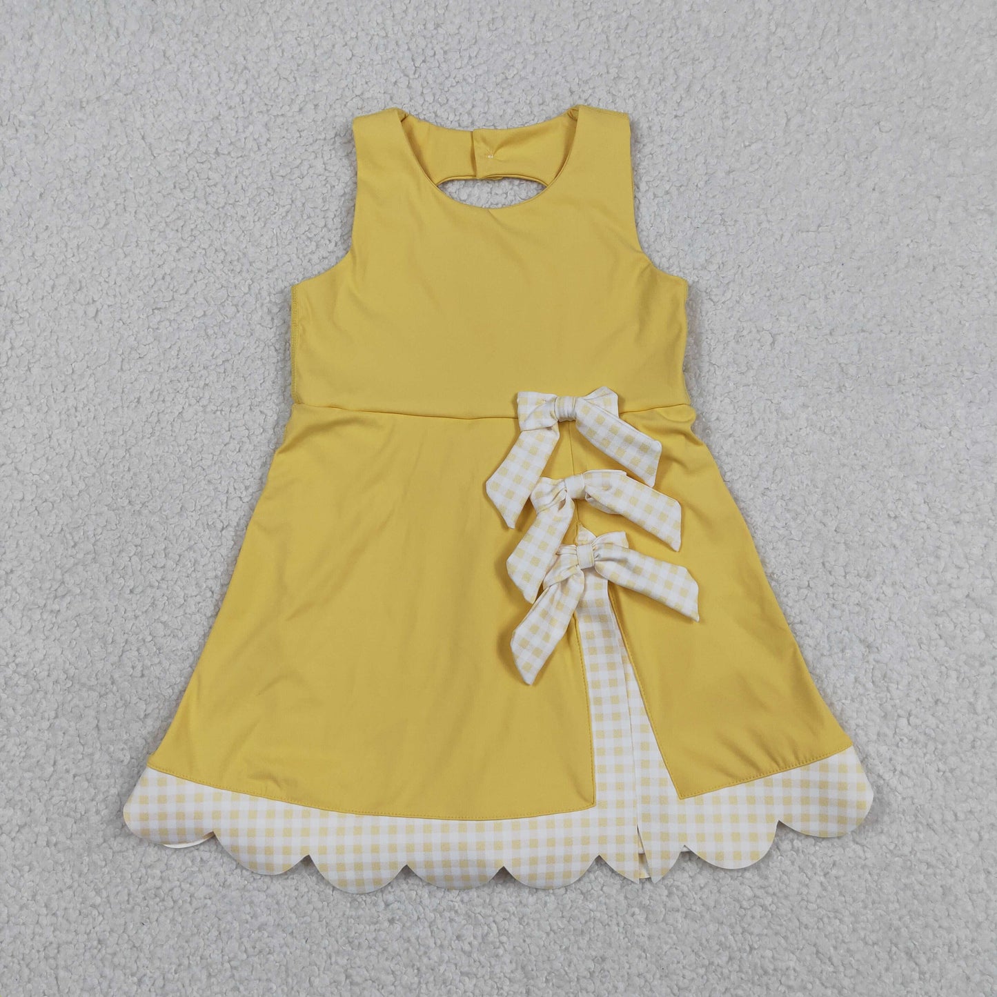 Sibling Baby Girls Sleeveless Bows Shorts Scallop Knee Length Dresses