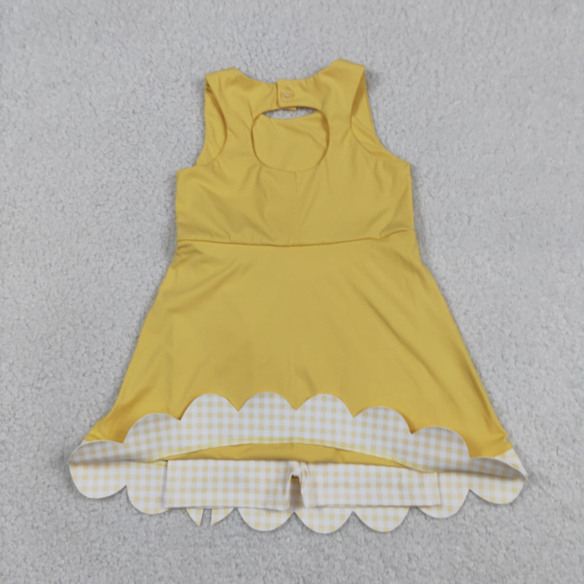 GSD3318 Baby Girls Yellow Sleeveless Yoga Active Short Bows Scallop Knee length Dress