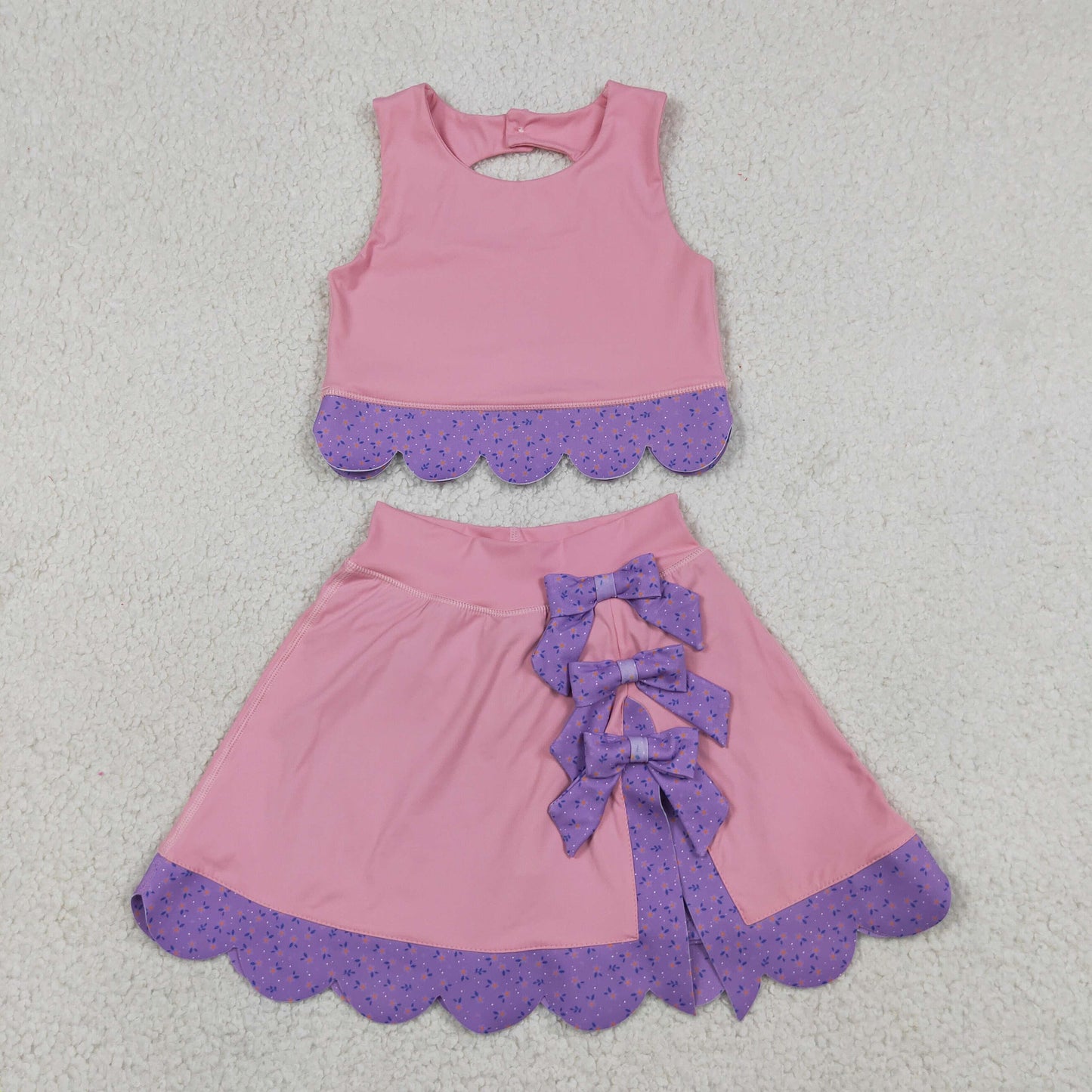 Sibling Baby Girls Sleeveless Vest Scallop Bows Skirt Shorts Yoga Active Clothes Sets
