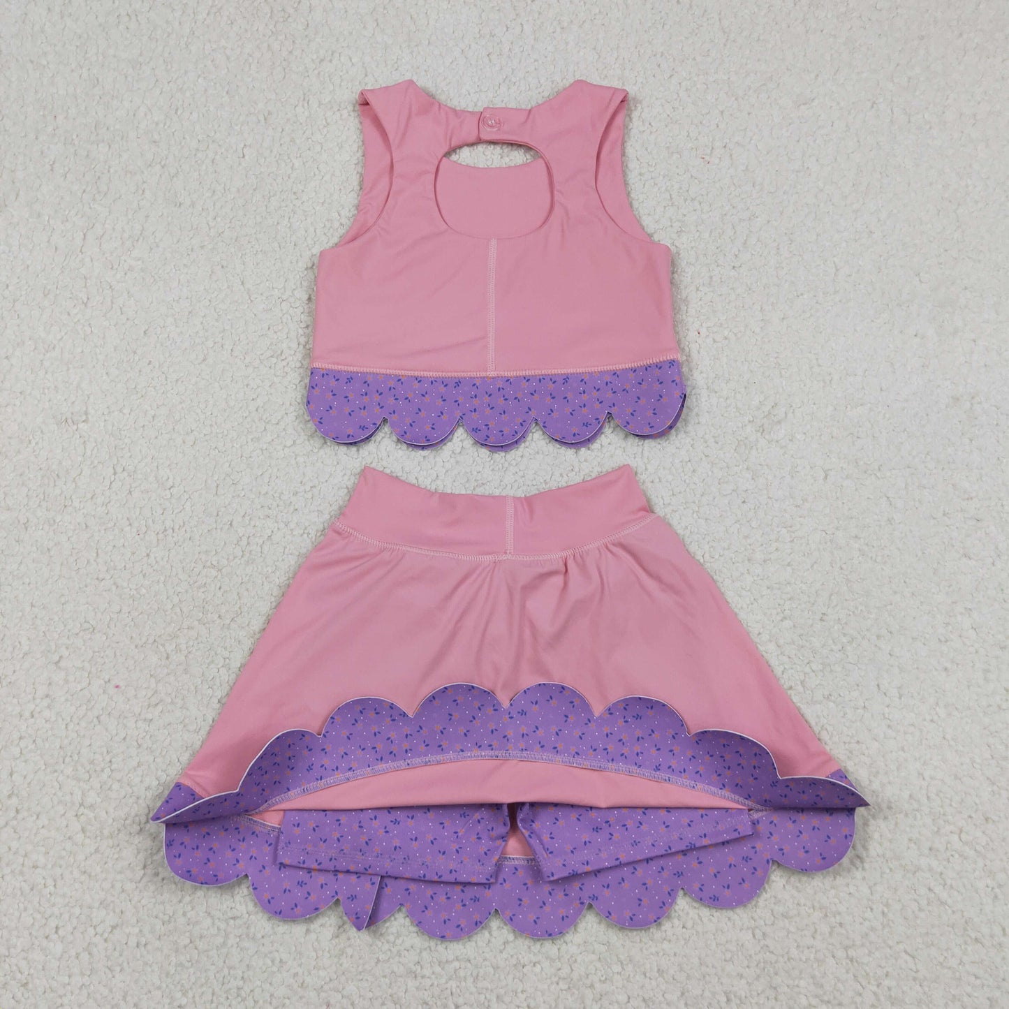 Sibling Baby Girls Sleeveless Vest Scallop Bows Skirt Shorts Yoga Active Clothes Sets