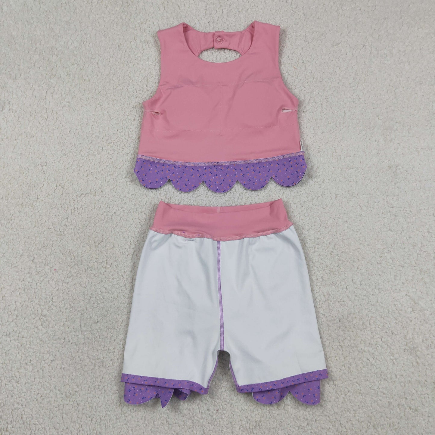 Sibling Baby Girls Sleeveless Vest Scallop Bows Skirt Shorts Yoga Active Clothes Sets