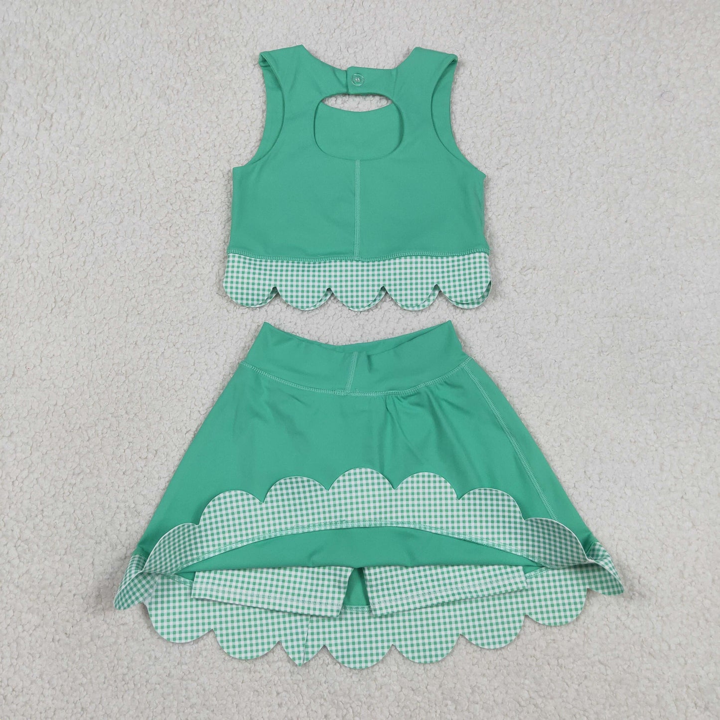 Sibling Baby Girls Sleeveless Vest Scallop Bows Skirt Shorts Yoga Active Clothes Sets