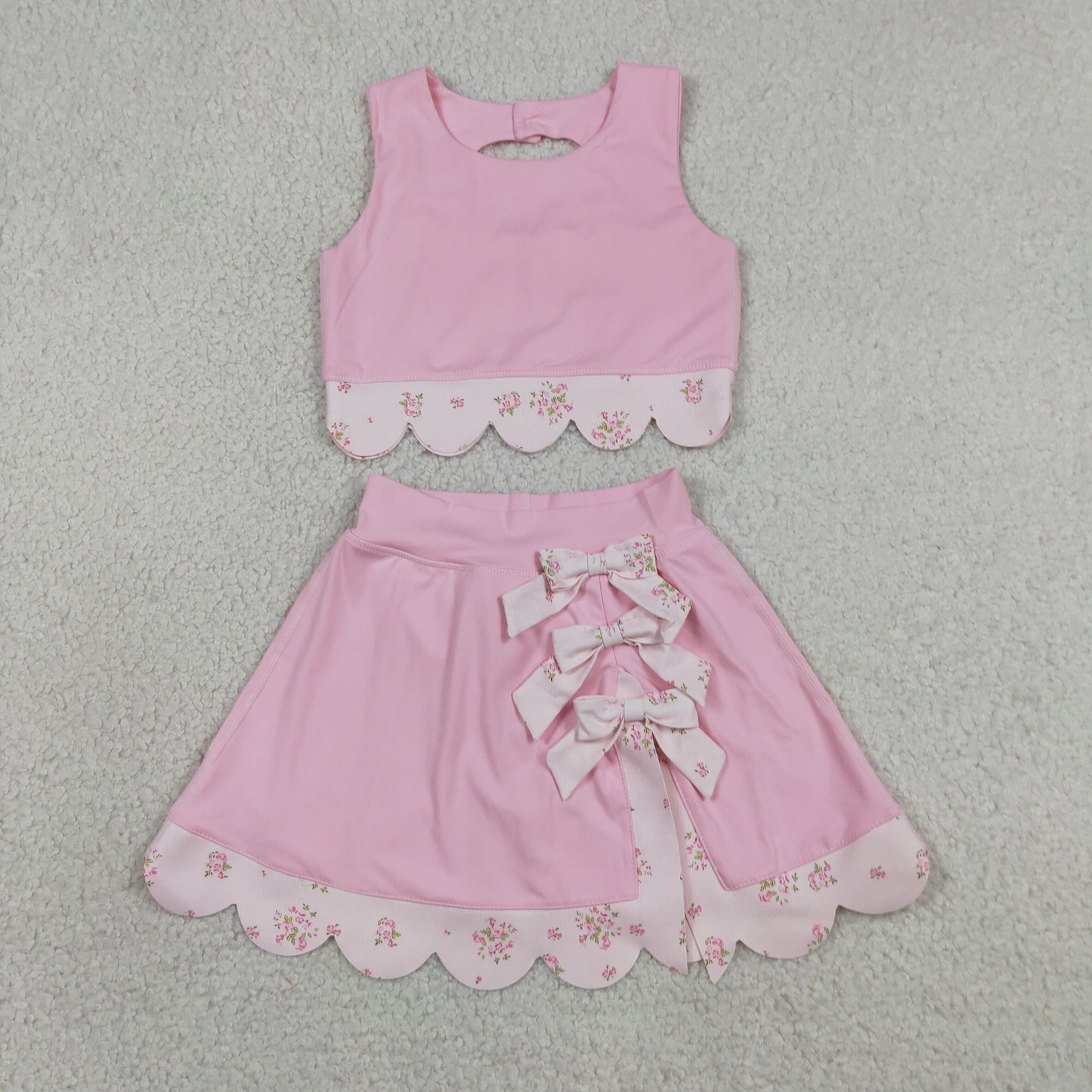 Sibling Baby Girls Sleeveless Vest Scallop Bows Skirt Shorts Yoga Active Clothes Sets