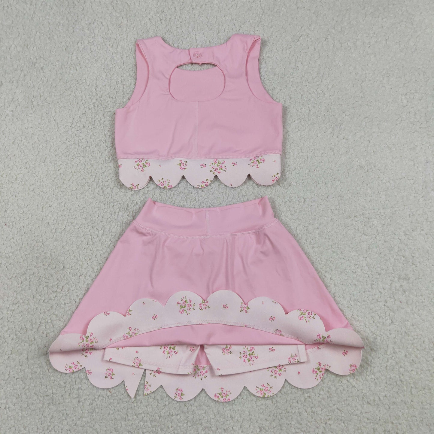 Sibling Baby Girls Sleeveless Vest Scallop Bows Skirt Shorts Yoga Active Clothes Sets