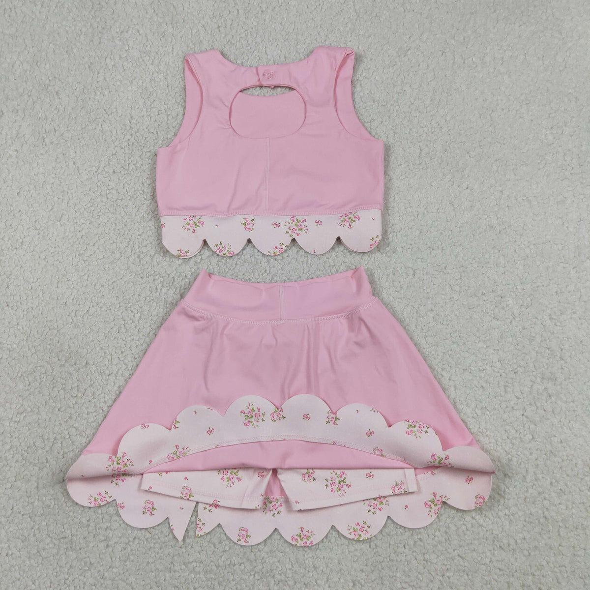 GSD3321 Baby Girls Pink Vests Bows Skirt Short Yoga Active Scallop Clothes Set
