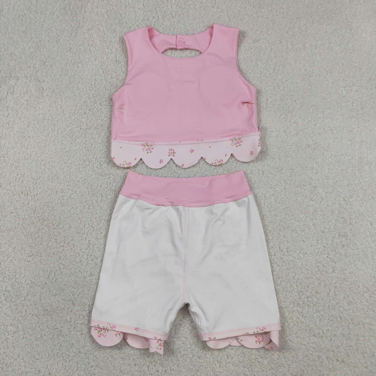 GSD3321 Baby Girls Pink Vests Bows Skirt Short Yoga Active Scallop Clothes Set