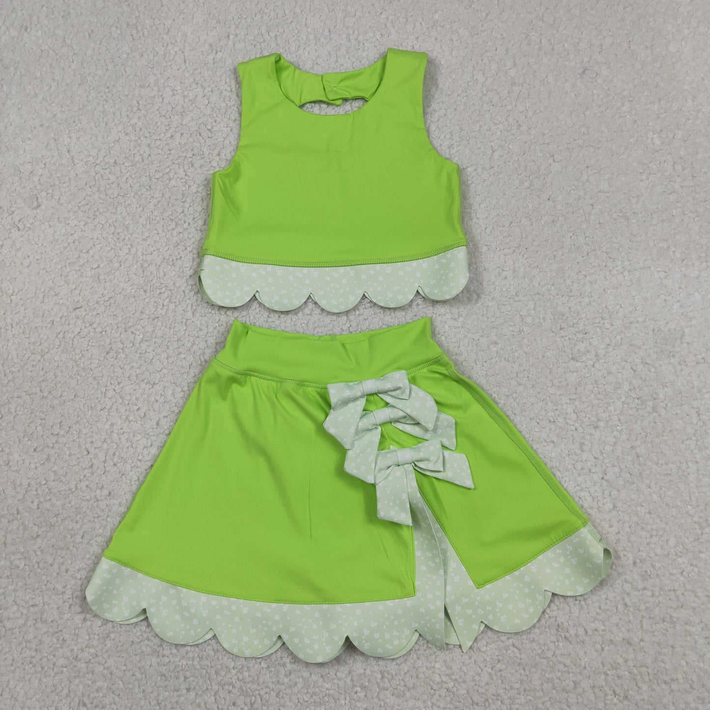 Sibling Baby Girls Sleeveless Vest Scallop Bows Skirt Shorts Yoga Active Clothes Sets