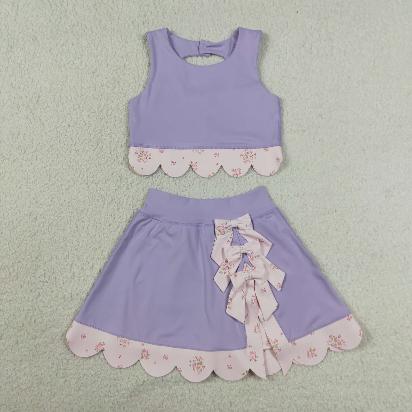 Sibling Baby Girls Sleeveless Vest Scallop Bows Skirt Shorts Yoga Active Clothes Sets