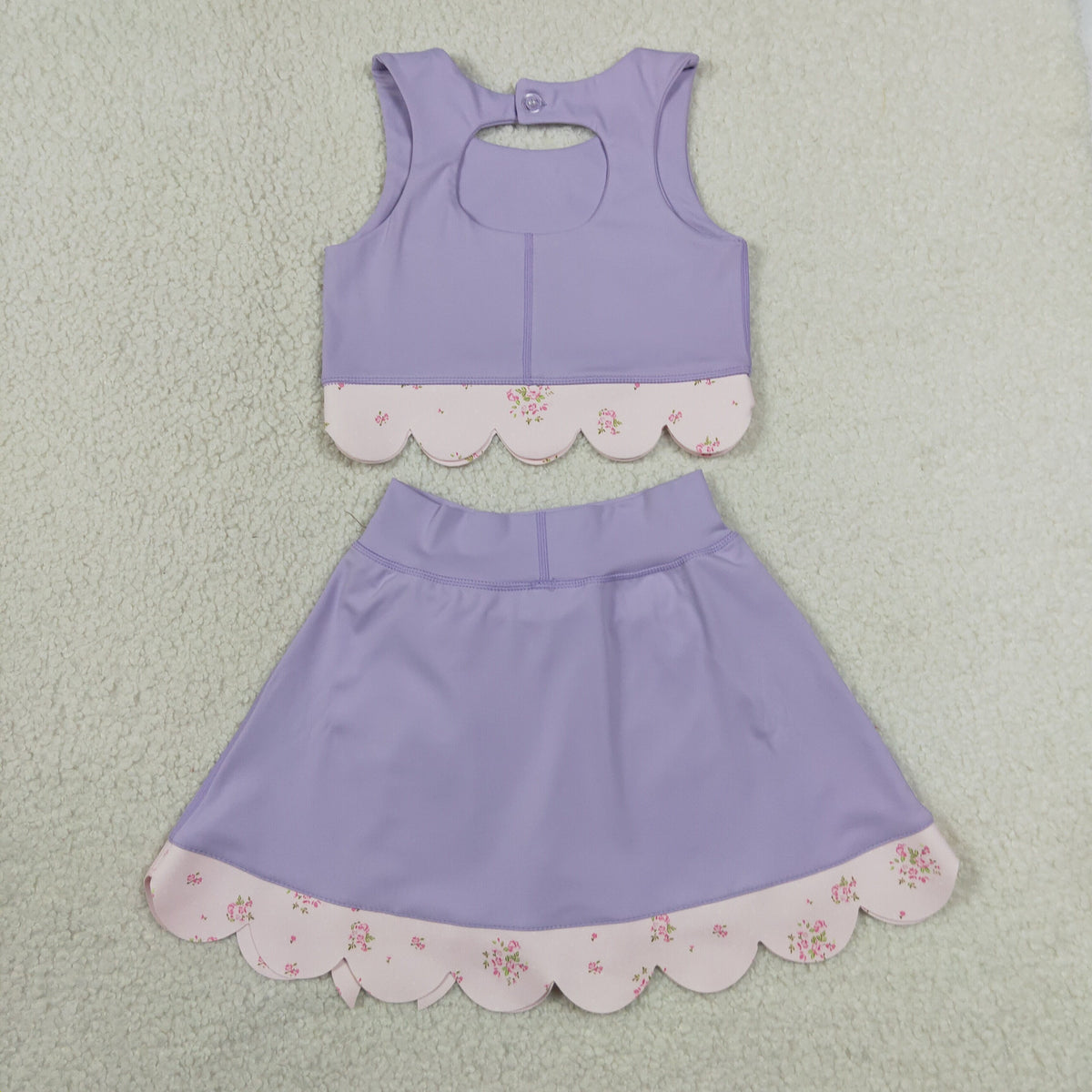 GSD3323 Baby Girls Lavender Pink Vests Bows Skirt Short Yoga Active Scallop Clothes Set