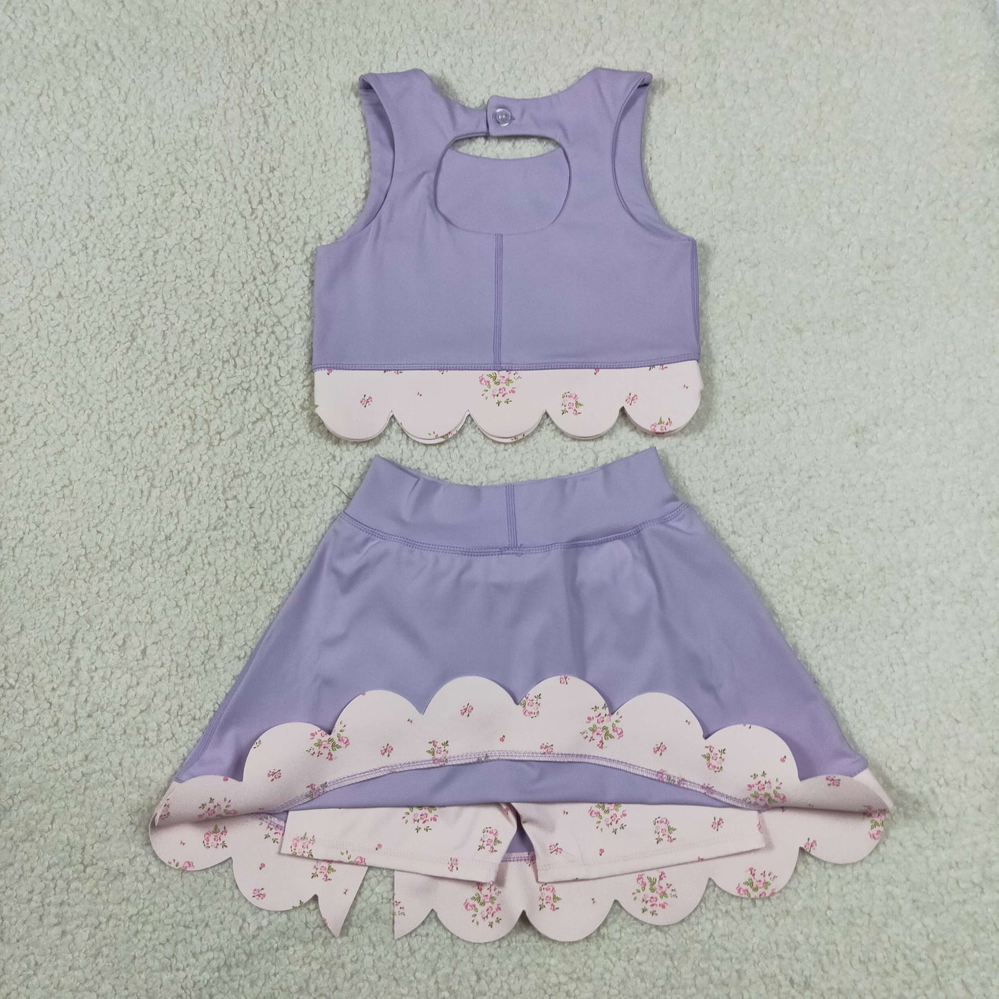 Sibling Baby Girls Sleeveless Vest Scallop Bows Skirt Shorts Yoga Active Clothes Sets