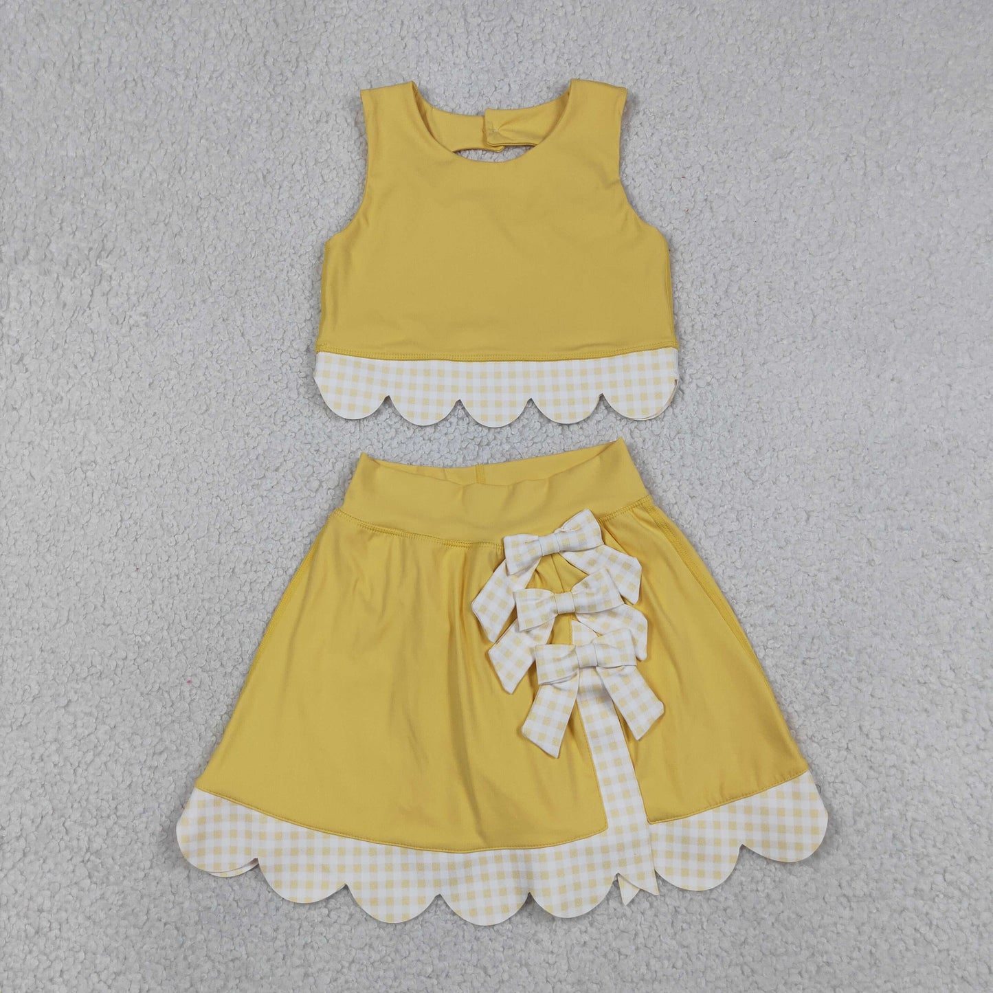 Sibling Baby Girls Sleeveless Vest Scallop Bows Skirt Shorts Yoga Active Clothes Sets