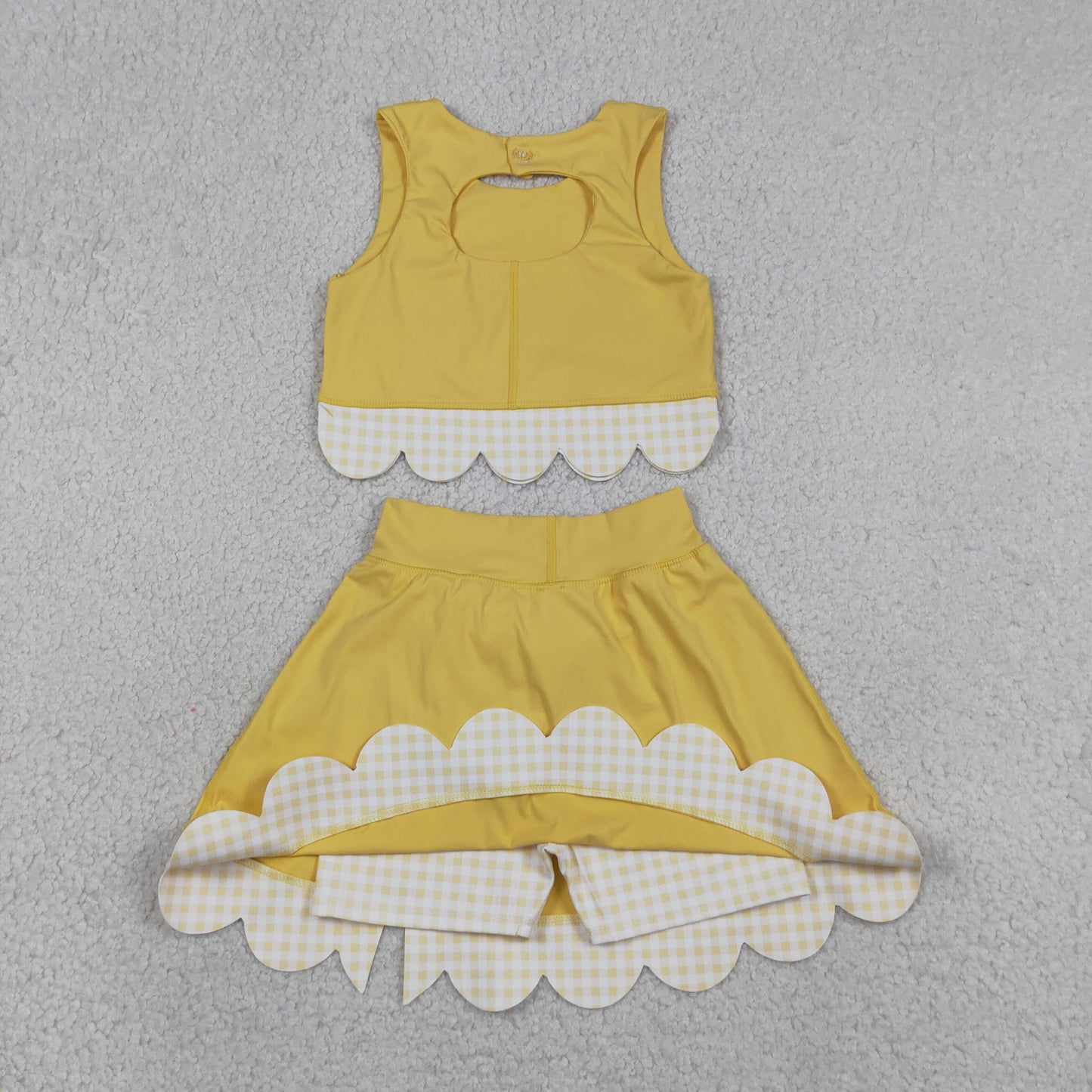 Sibling Baby Girls Sleeveless Vest Scallop Bows Skirt Shorts Yoga Active Clothes Sets