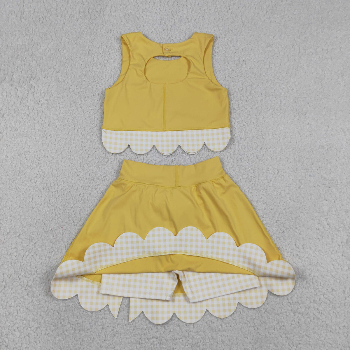 GSD3324 Baby Girls Yellow Vests Bows Skirt Short Yoga Active Scallop Clothes Set