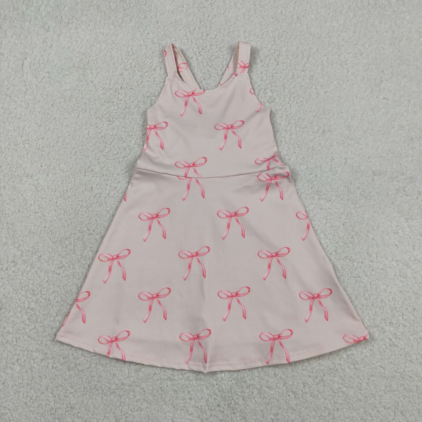 Sibling Baby Girls Strap Bows Flowers Yoga Active Shorts Knee Length Dresses