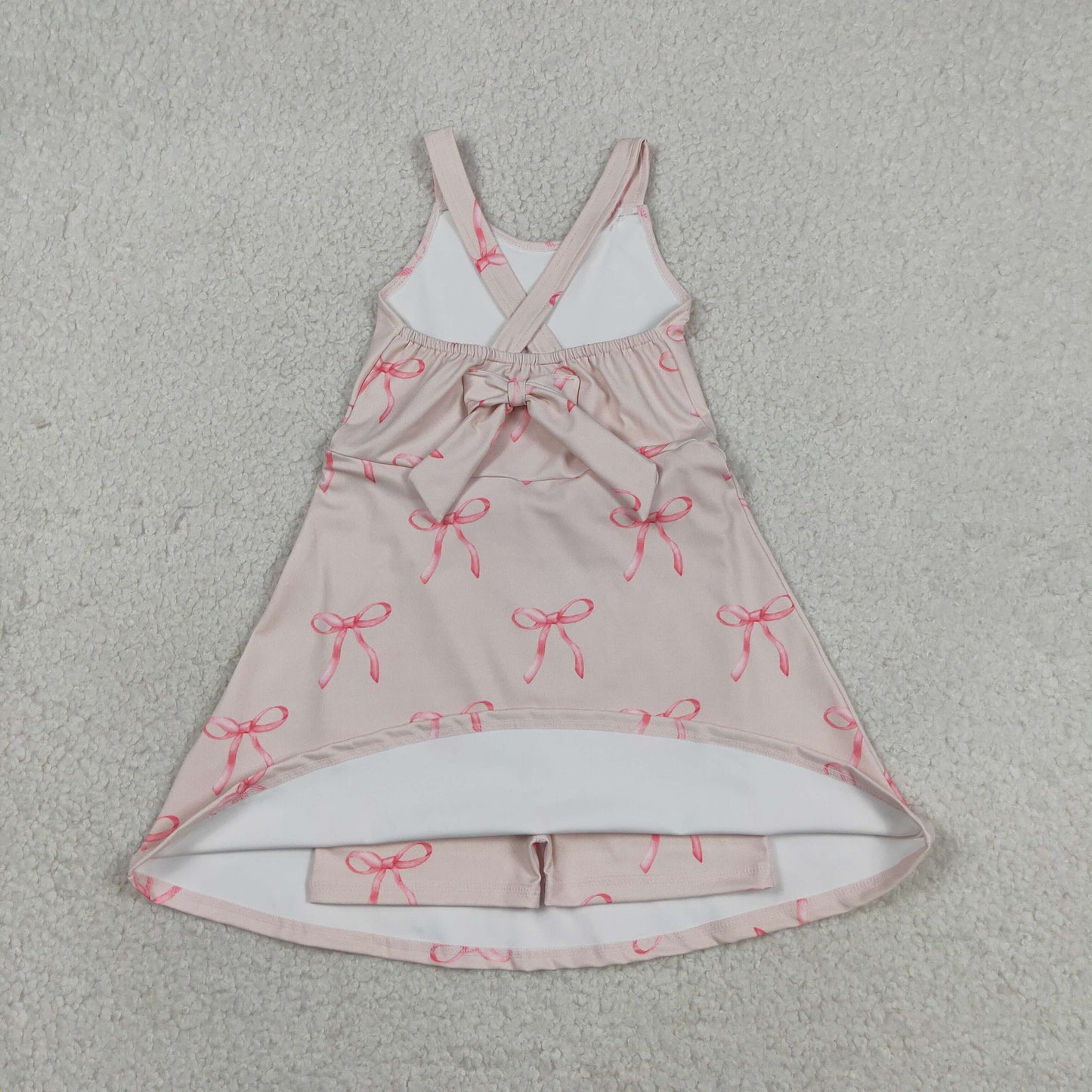 Sibling Baby Girls Strap Bows Flowers Yoga Active Shorts Knee Length Dresses