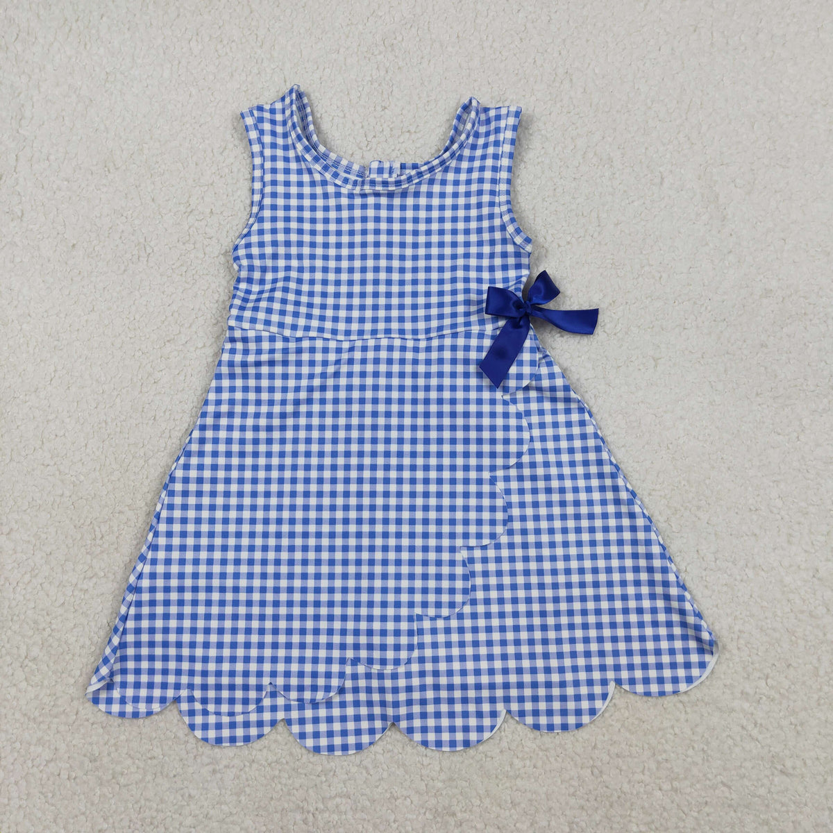 GSD3427 Baby Girls Sleeveless Blue Checked Yoga Active Short Scallop Knee length Dress