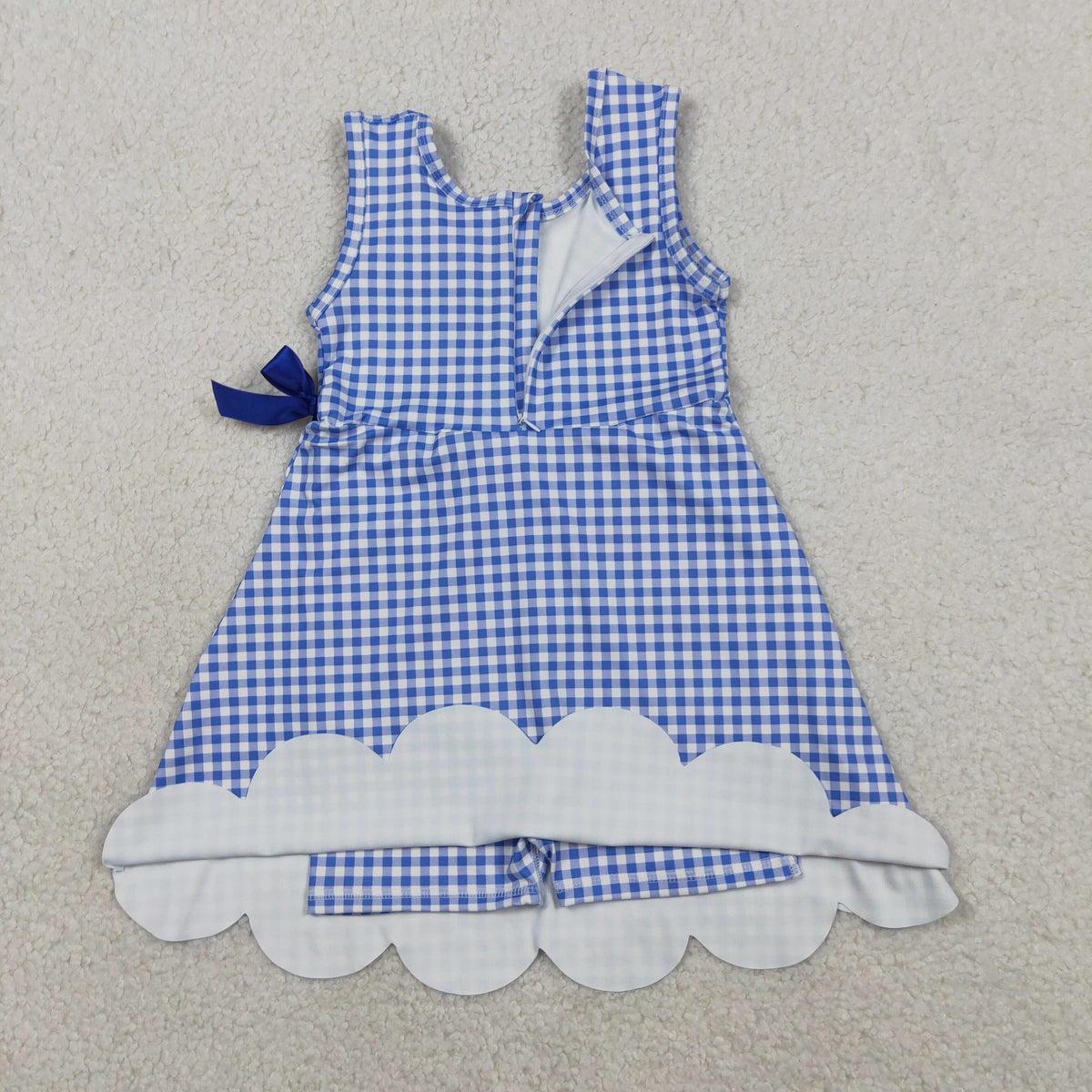 GSD3427 Baby Girls Sleeveless Blue Checked Yoga Active Short Scallop Knee length Dress