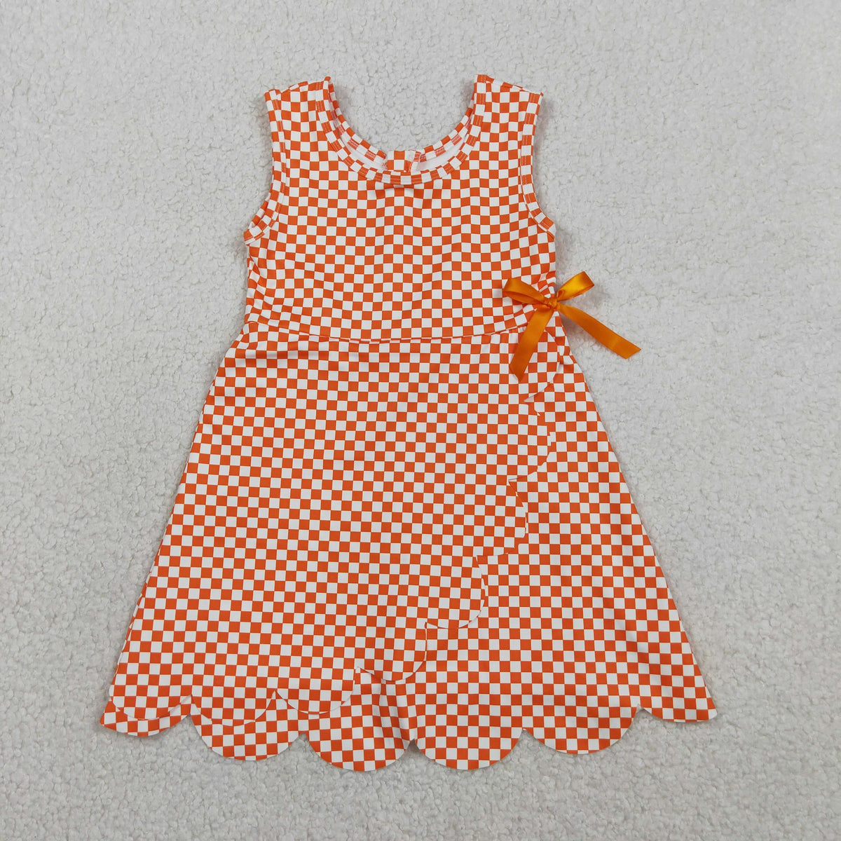 GSD3428 Baby Girls Sleeveless Orange Checked Yoga Active Short Scallop Knee length Dress