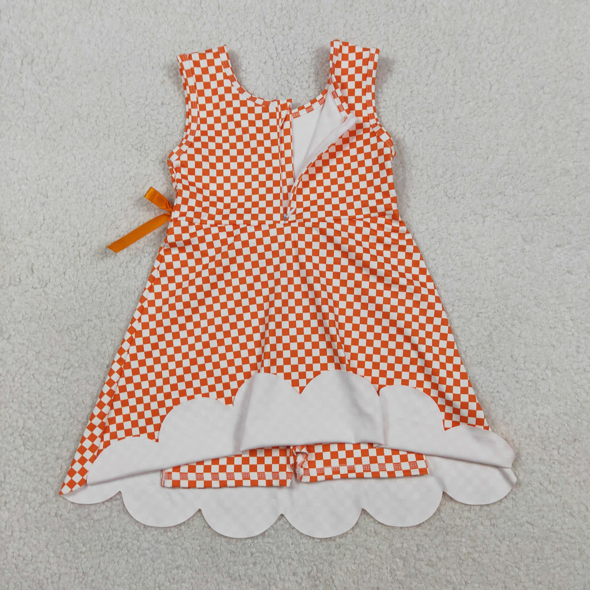 GSD3428 Baby Girls Sleeveless Orange Checked Yoga Active Short Scallop Knee length Dress